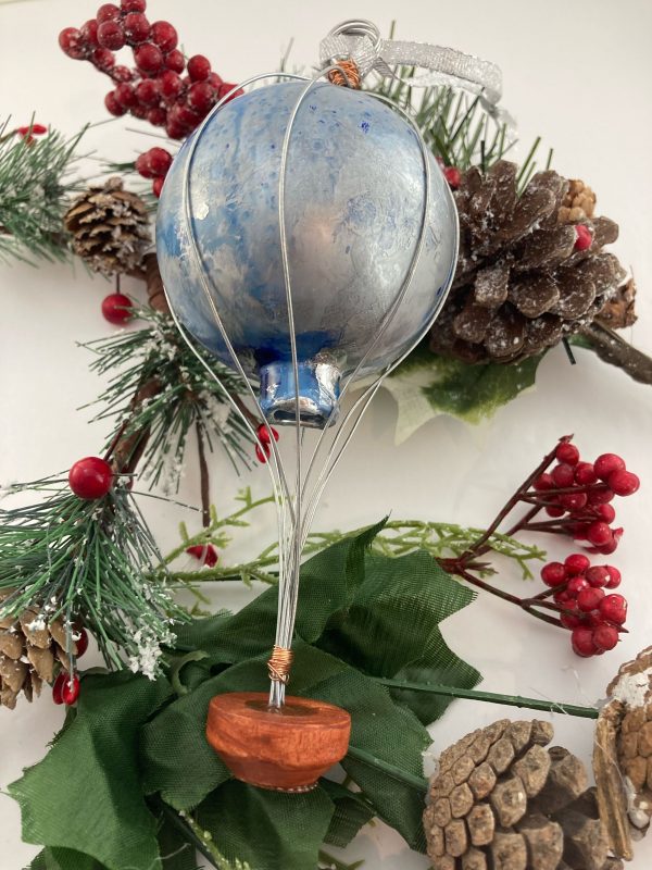 Blue and Silver Hot Air Balloon Christmas Ornament